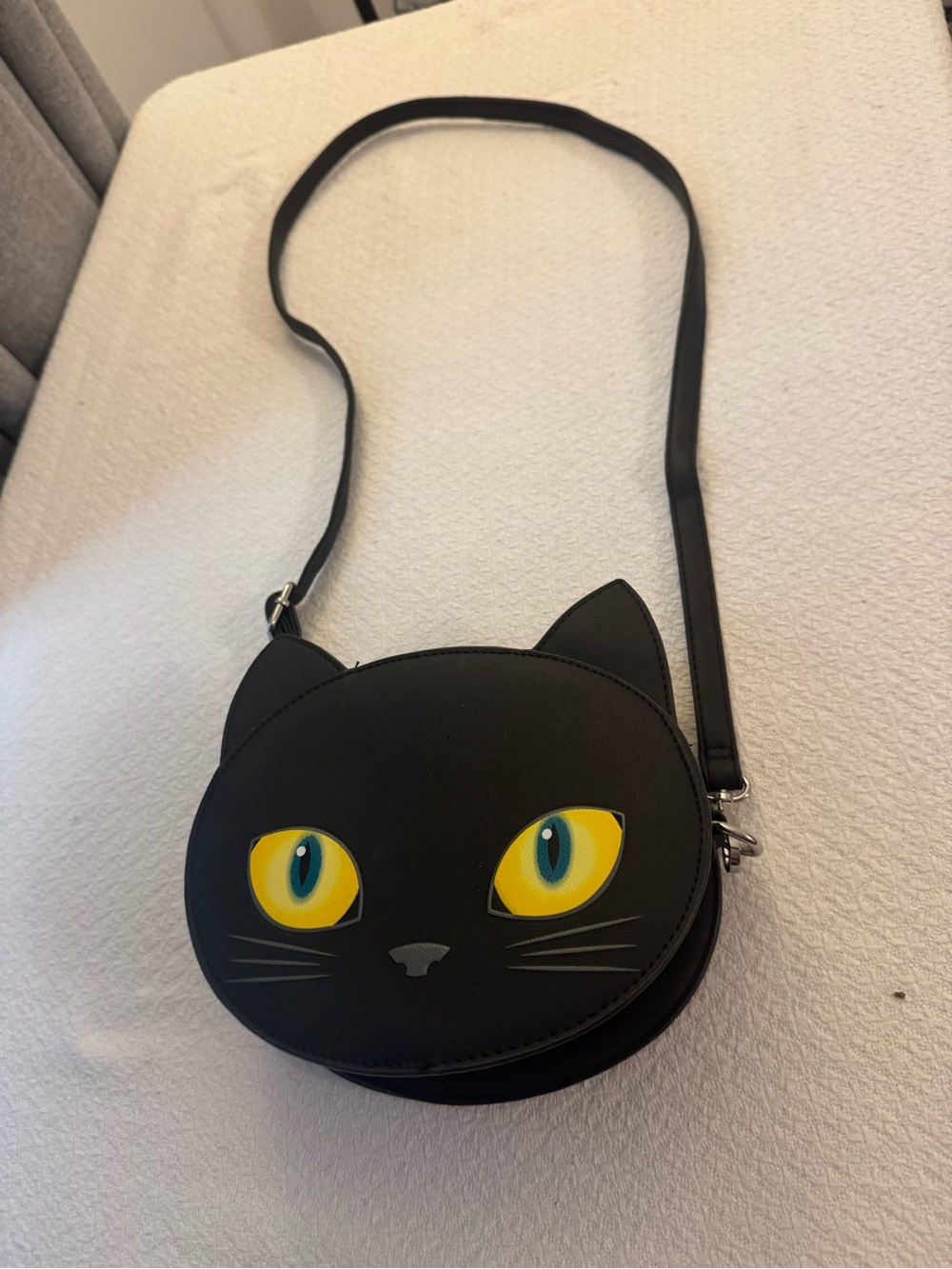 Black Cat Face Crossbody Bag with Yellow Eye Details